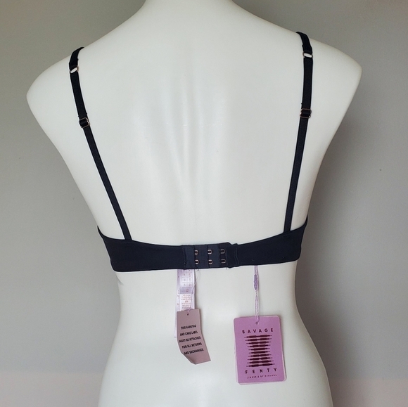 Savage X Fenty Black Romantic Lace Mesh Push-Up Bra 32C NWT - Picture 3 of 10